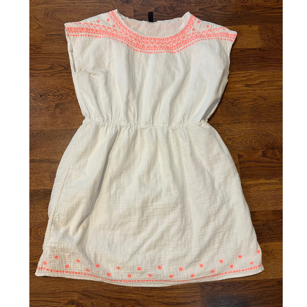 GAP Embroidered Cotton Mini Dress Women’s XL White Dolman Sleeve Boho Vibrant